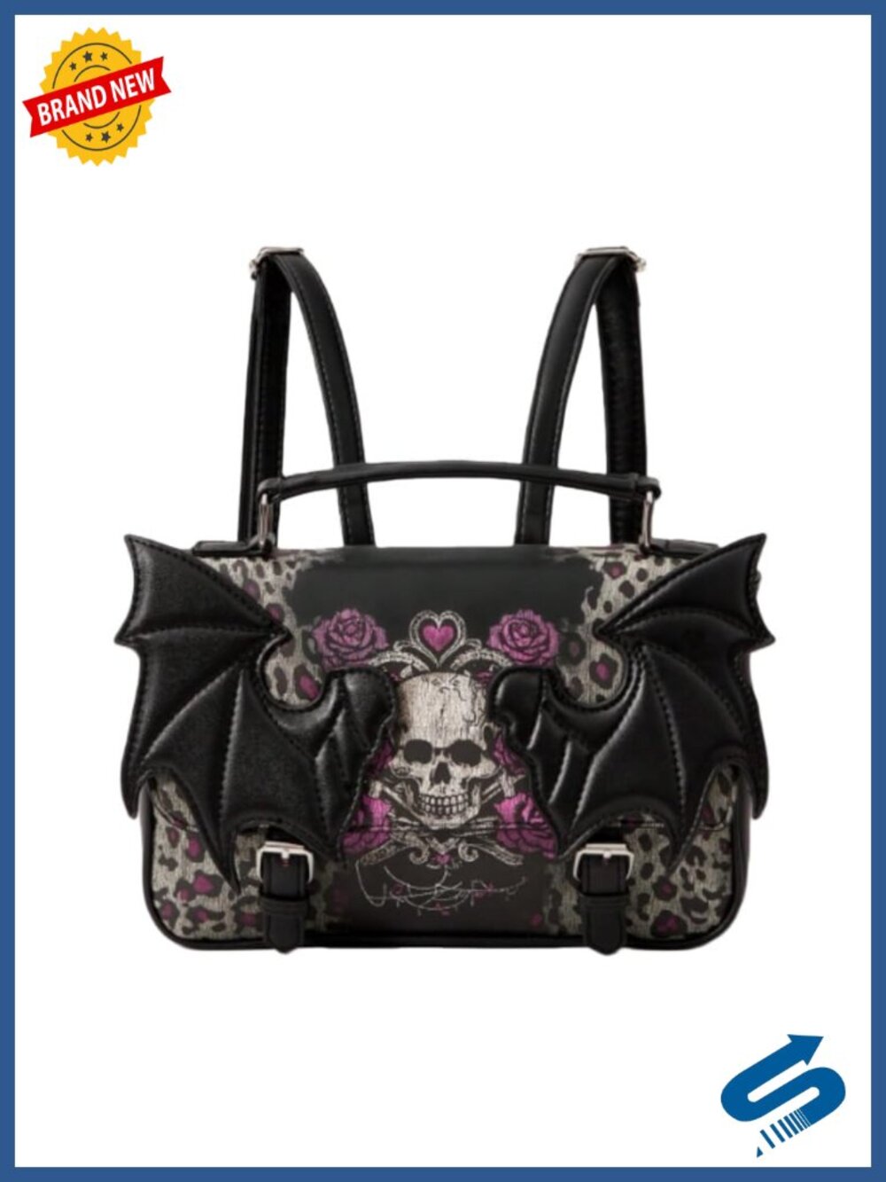 Gothic Bat Wing Backpack Purse, Faux Leather Convertible Shoulder Bag
